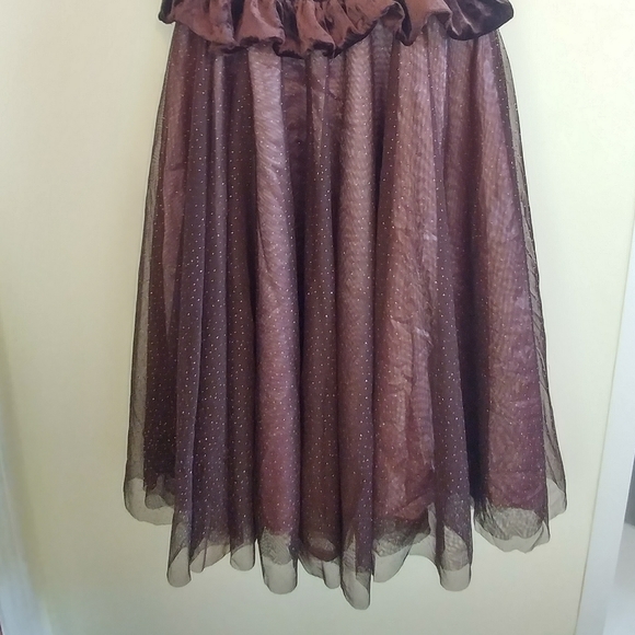 Girls Brown Velvet with Tulle Skirt Dress - Picture 2 of 5